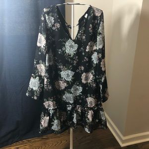 Long sleeve floral and black dress